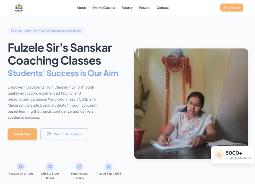 Sanskar Coaching Classes website homepage